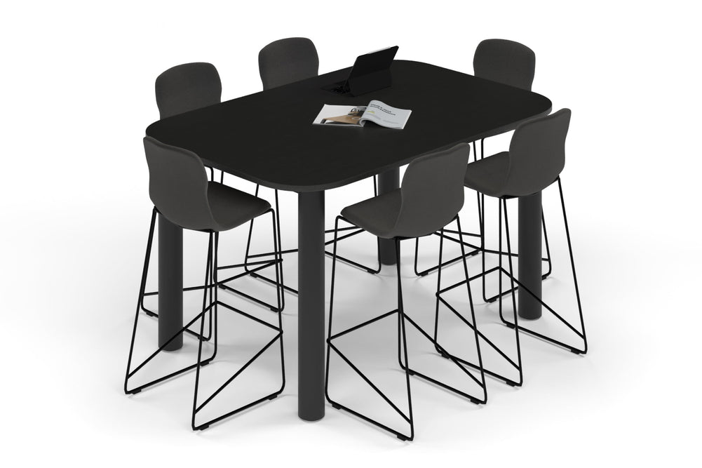 Quadro Cylinder Legs Counter Table - Large Rounded Corners [1800L x 1200W with Large Rounded CornersW]-black leg black wood grain 