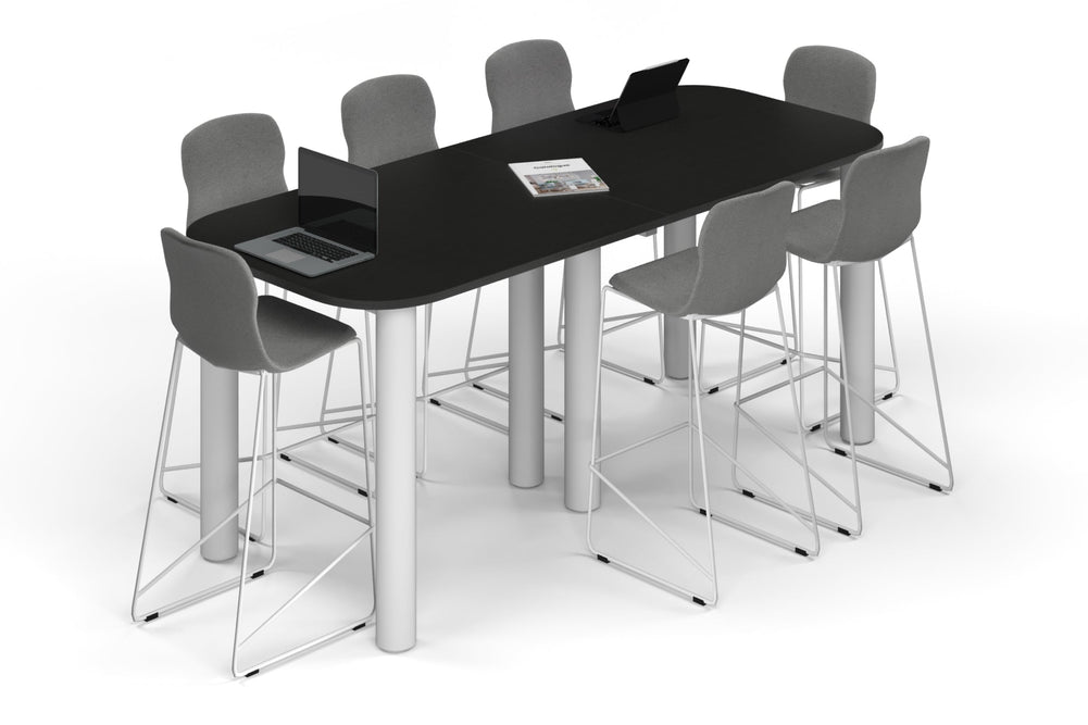 Quadro Cylinder Legs Counter Table - Large Rounded Corners [2400L x 1000W with Large Rounded CornersW]-white leg black wood grain 