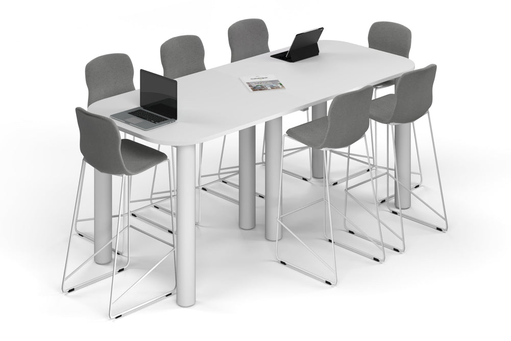 Quadro Cylinder Legs Counter Table - Large Rounded Corners [2400L x 1000W with Large Rounded CornersW]-white leg white 