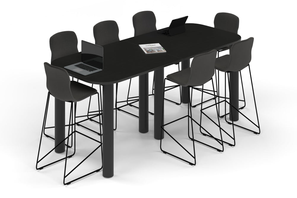 Quadro Cylinder Legs Counter Table - Large Rounded Corners [2400L x 1000W with Large Rounded CornersW]-black leg black wood grain 