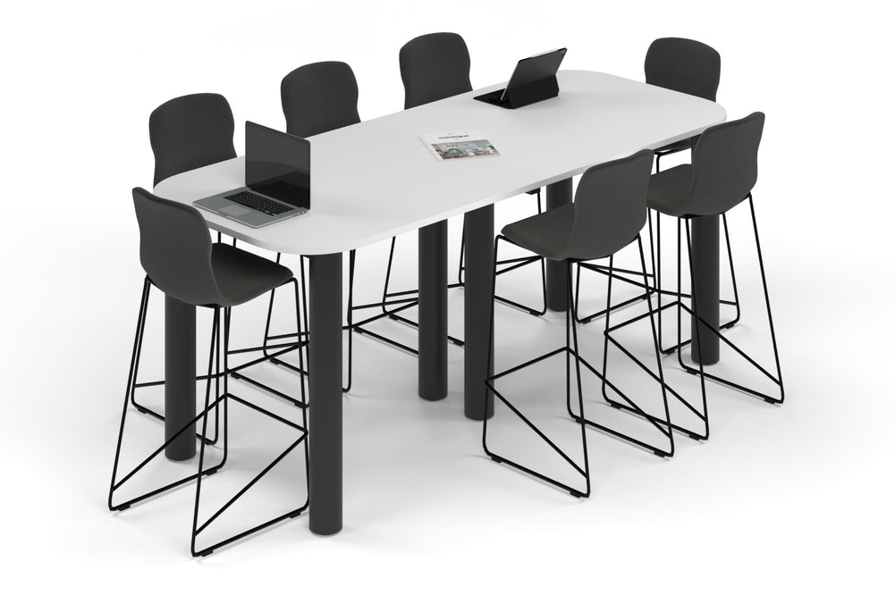 Quadro Cylinder Legs Counter Table - Large Rounded Corners [2400L x 1000W with Large Rounded CornersW]-black leg white 