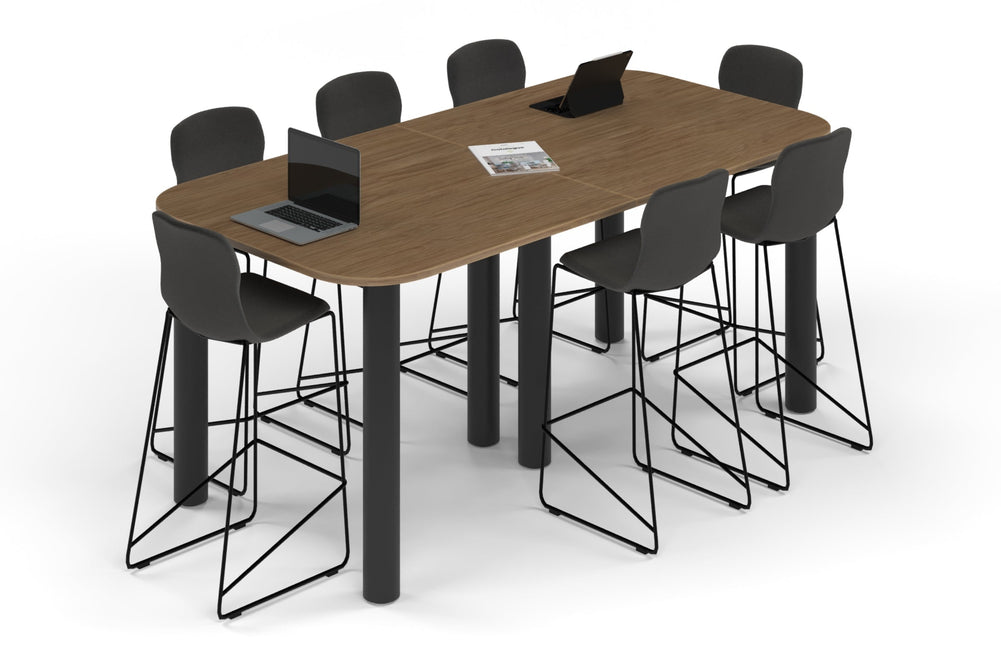 Quadro Cylinder Legs Counter Table - Large Rounded Corners [2400L x 1200W with Large Rounded CornersW]-black leg salvage oak 