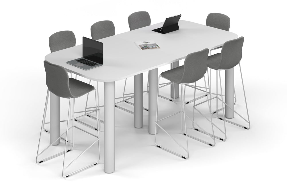 Quadro Cylinder Legs Counter Table - Large Rounded Corners [2400L x 1200W with Large Rounded CornersW]-white leg white 