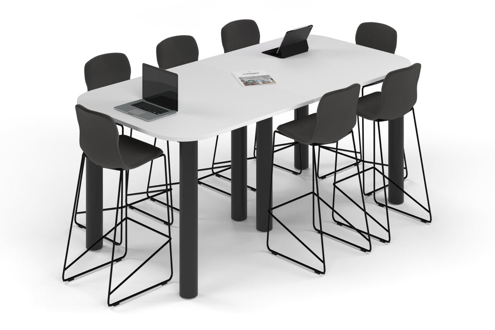 Quadro Cylinder Legs Counter Table - Large Rounded Corners [2400L x 1200W with Large Rounded CornersW]-black leg white 