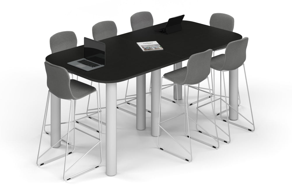 Quadro Cylinder Legs Counter Table - Large Rounded Corners [2400L x 1200W with Large Rounded CornersW]-white leg black wood grain 