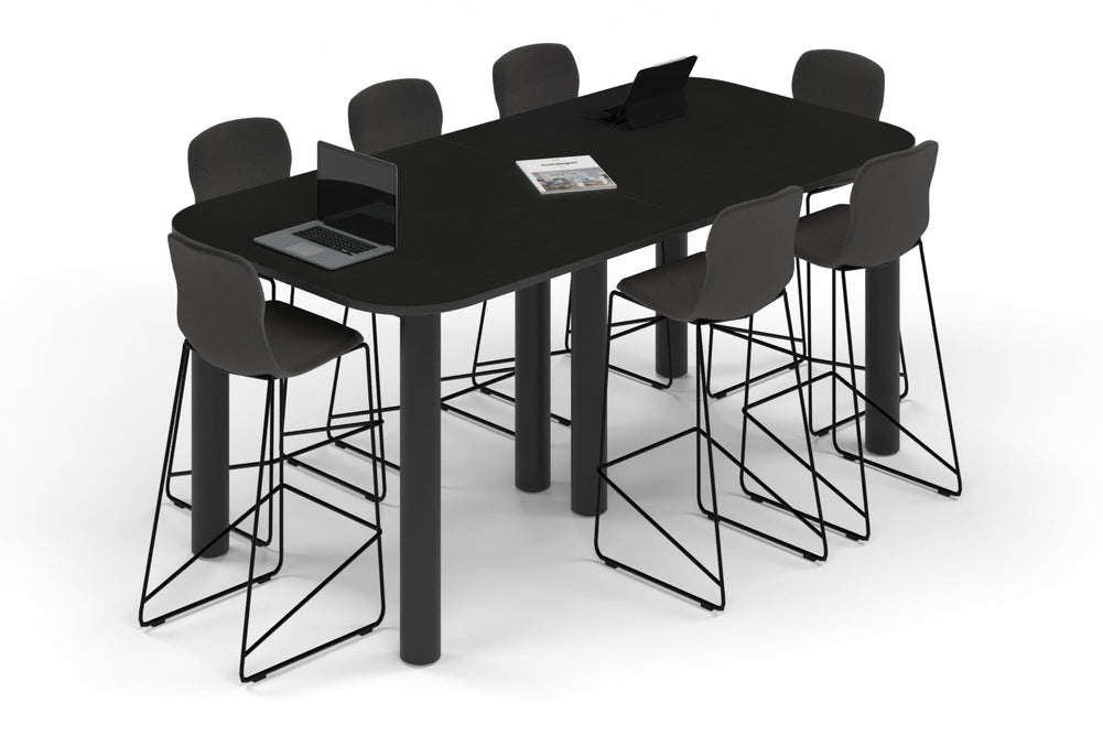 Quadro Cylinder Legs Counter Table - Large Rounded Corners [2400L x 1200W with Large Rounded CornersW]-black leg black wood grain 