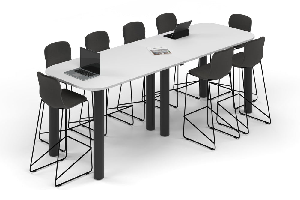 Quadro Cylinder Legs Counter Table - Large Rounded Corners [3000L x 1000W with Large Rounded Corners]-black leg white 