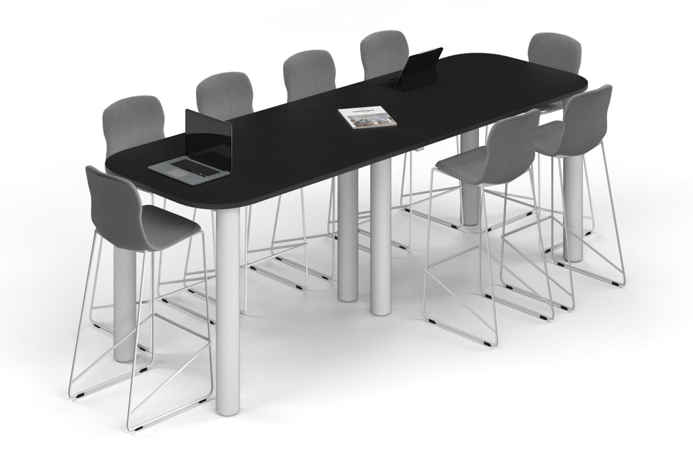 Quadro Cylinder Legs Counter Table - Large Rounded Corners [3000L x 1000W with Large Rounded Corners]-white leg black wood grain 
