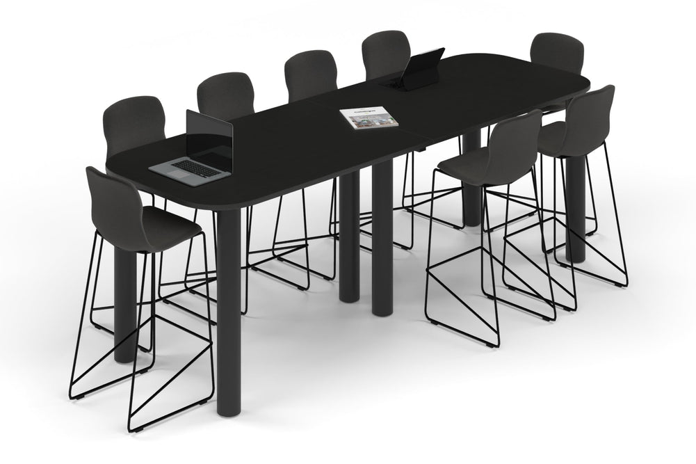 Quadro Cylinder Legs Counter Table - Large Rounded Corners [3000L x 1000W with Large Rounded Corners]-black leg black wood grain 