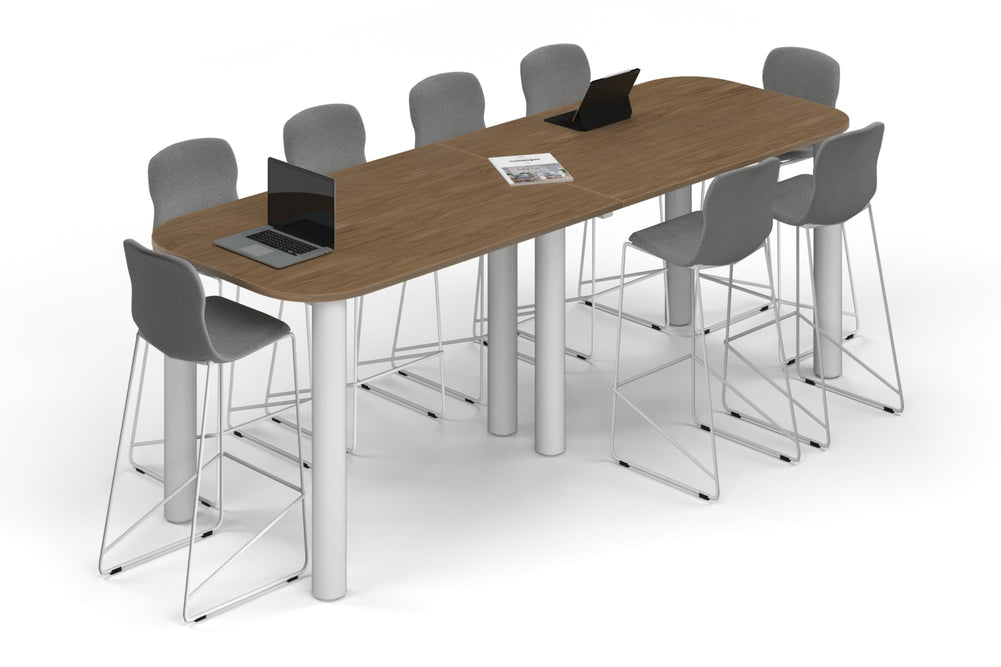 Quadro Cylinder Legs Counter Table - Large Rounded Corners [3000L x 1000W with Large Rounded Corners]-white leg salvage oak 