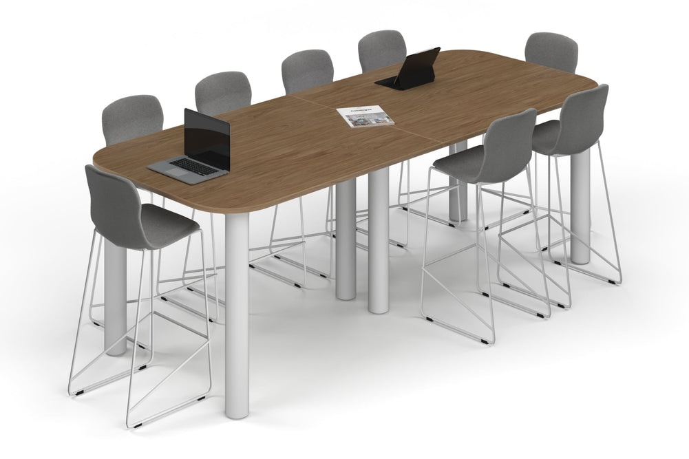 Quadro Cylinder Legs Counter Table - Large Rounded Corners [3000L x 1200W with Large Rounded CornersW]-white leg salvage oak 