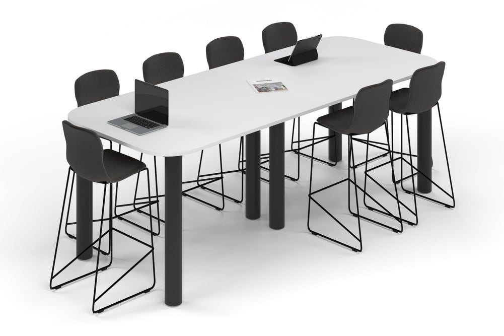 Quadro Cylinder Legs Counter Table - Large Rounded Corners [3000L x 1200W with Large Rounded CornersW]-black leg white 