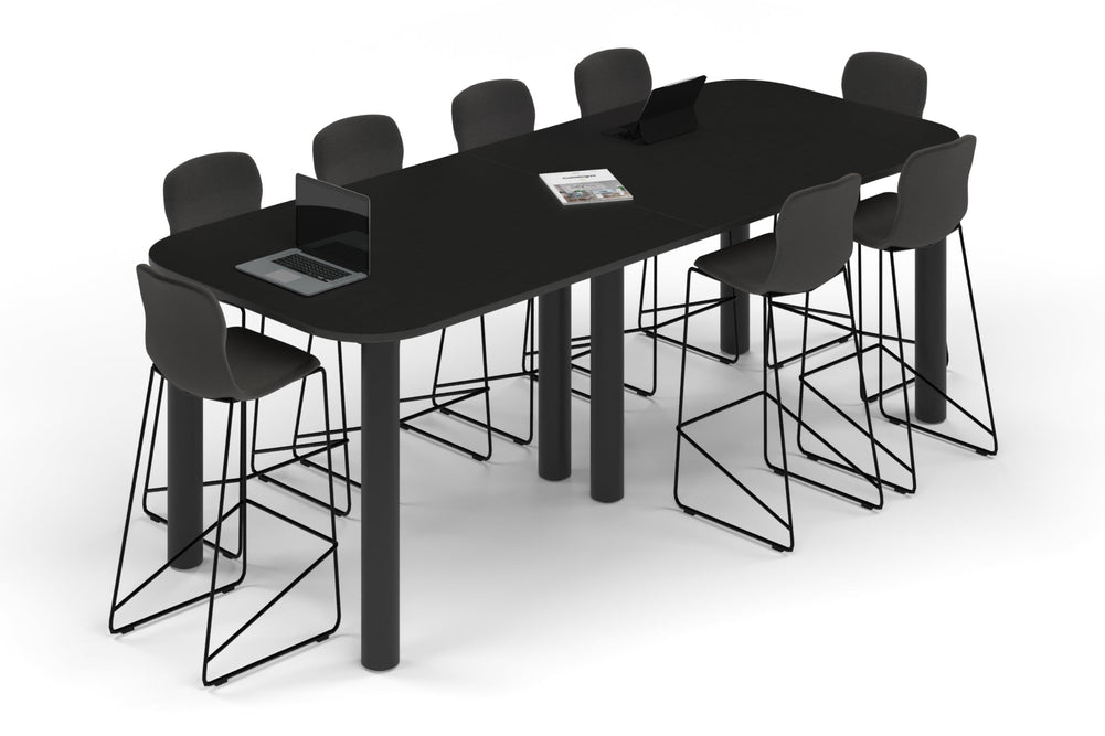 Quadro Cylinder Legs Counter Table - Large Rounded Corners [3000L x 1200W with Large Rounded CornersW]-black leg black wood grain 