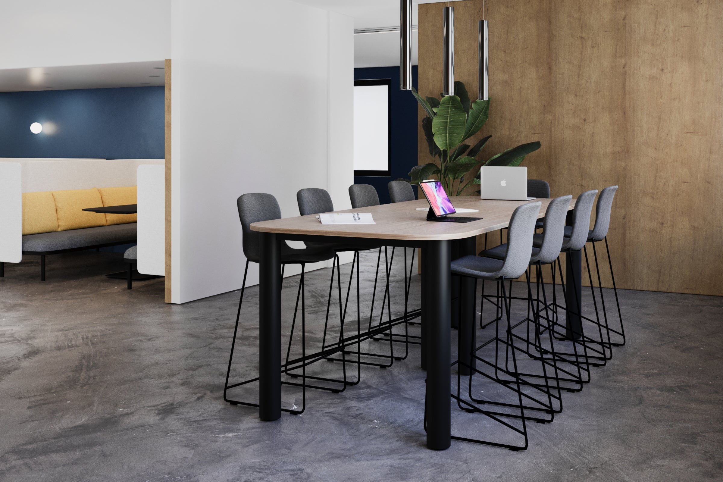 Quadro Cylinder Legs Counter Table - Large Rounded Corners [3000L x 1200W with Large Rounded CornersW] Jasonl