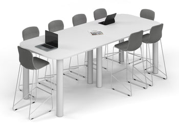 Quadro Cylinder Legs Counter Table - Large Rounded Corners [3000L x 1200W with Large Rounded CornersW] Jasonl white leg white 