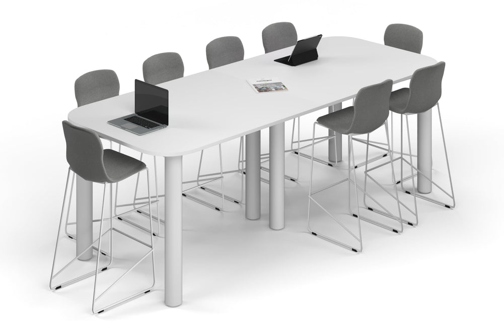 Quadro Cylinder Legs Counter Table - Large Rounded Corners [3000L x 1200W with Large Rounded CornersW]-white leg white 