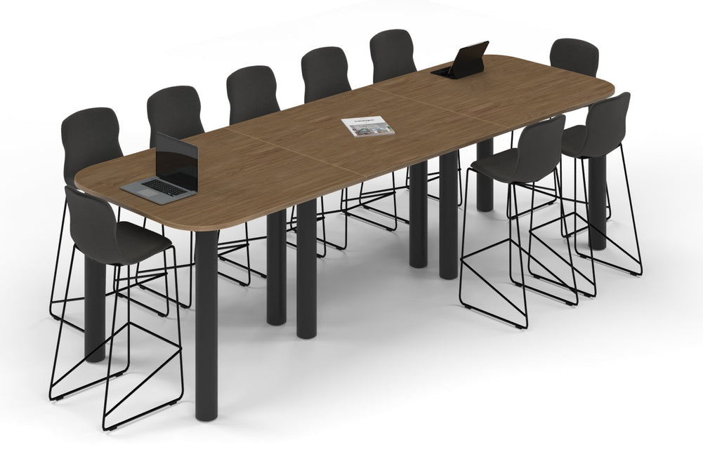 Quadro Cylinder Legs Counter Table - Large Rounded Corners [3600L x 1200W with Large Rounded CornersW]-black leg salvage oak 