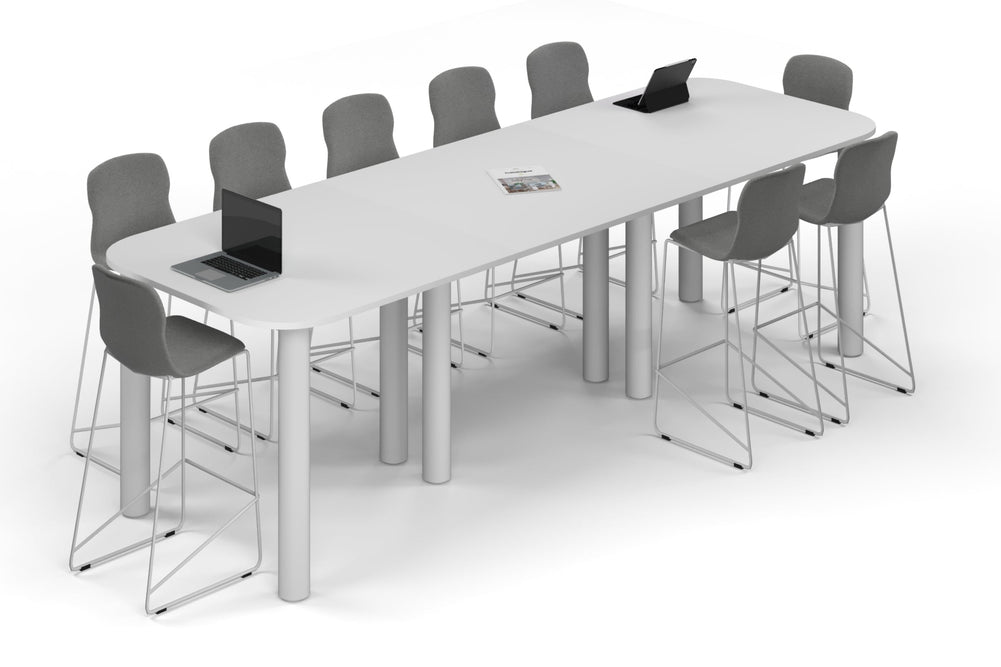 Quadro Cylinder Legs Counter Table - Large Rounded Corners [3600L x 1200W with Large Rounded CornersW]-white leg white 