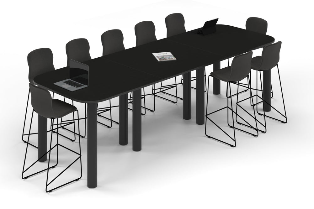 Quadro Cylinder Legs Counter Table - Large Rounded Corners [3600L x 1200W with Large Rounded CornersW]-black leg black wood grain 