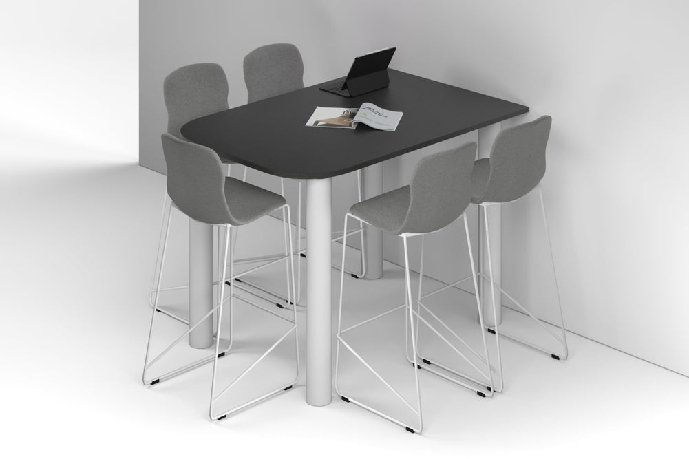 Quadro Cylinder Legs Half Counter Table - Large Rounded Corners [1500L x 1000W with Large Rounded CornersW]-white leg black wood grain 
