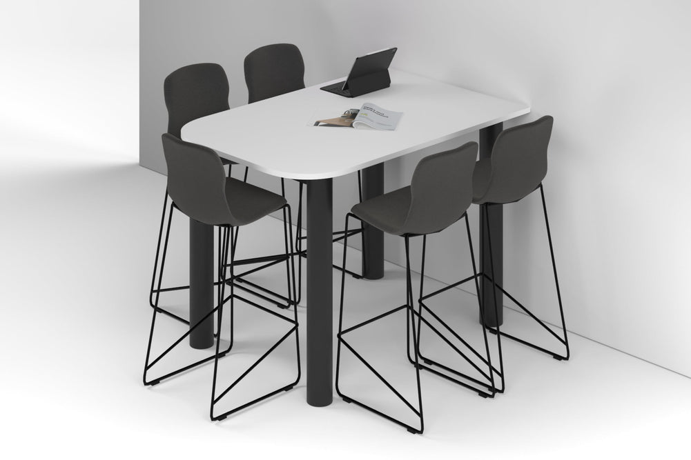 Quadro Cylinder Legs Half Counter Table - Large Rounded Corners [1500L x 1000W with Large Rounded CornersW]-black leg white 