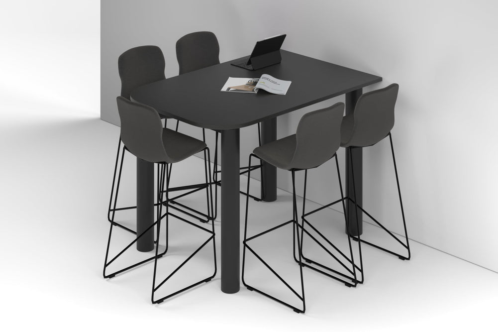 Quadro Cylinder Legs Half Counter Table - Large Rounded Corners [1500L x 1000W with Large Rounded CornersW]-black leg black wood grain 