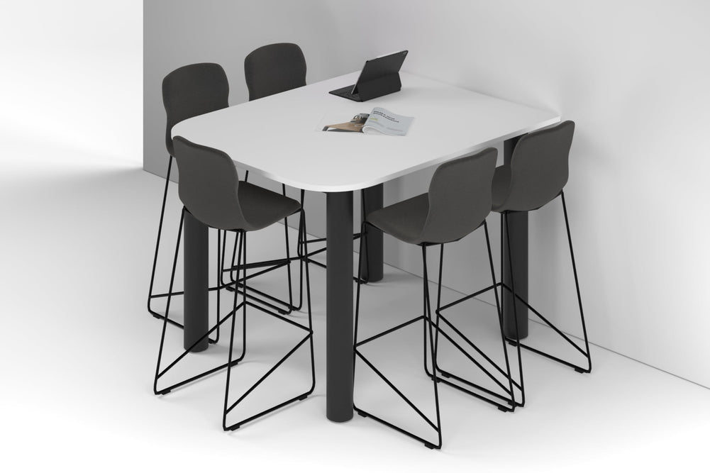 Quadro Cylinder Legs Half Counter Table - Large Rounded Corners [1500L x 1200W with Large Rounded CornersW]-black leg white 