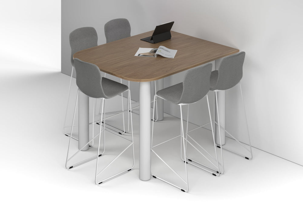 Quadro Cylinder Legs Half Counter Table - Large Rounded Corners [1500L x 1200W with Large Rounded CornersW]-white leg salvage oak 