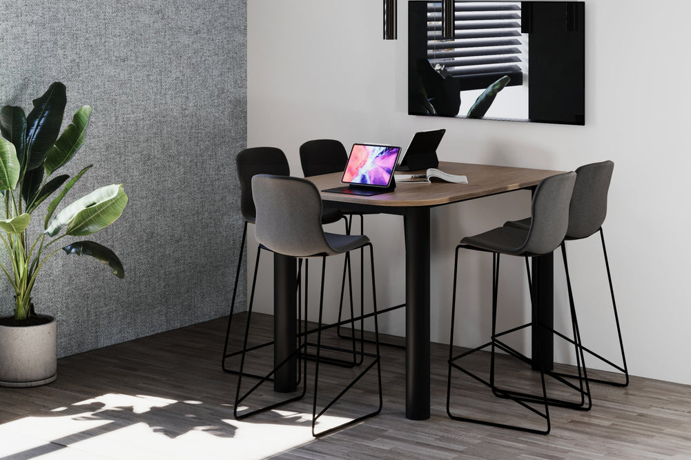 Quadro Cylinder Legs Half Counter Table - Large Rounded Corners [1500L x 1000W with Large Rounded Corners]-black leg black wood grain 