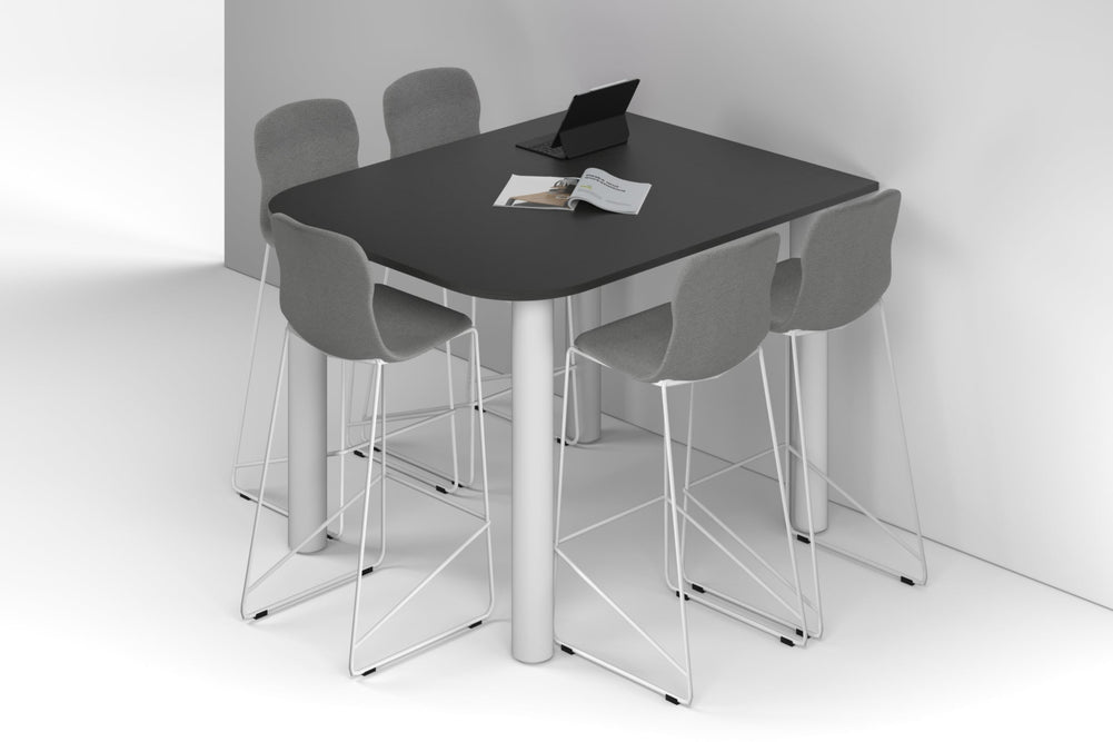Quadro Cylinder Legs Half Counter Table - Large Rounded Corners [1500L x 1200W with Large Rounded CornersW]-white leg black wood grain 