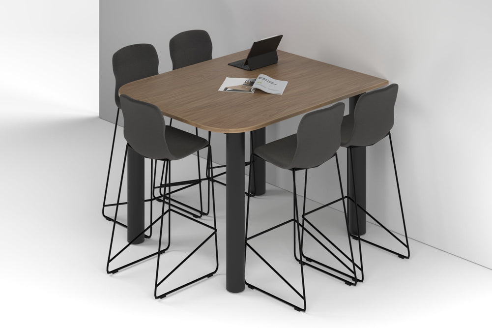 Quadro Cylinder Legs Half Counter Table - Large Rounded Corners [1500L x 1200W with Large Rounded CornersW]-black leg salvage oak 