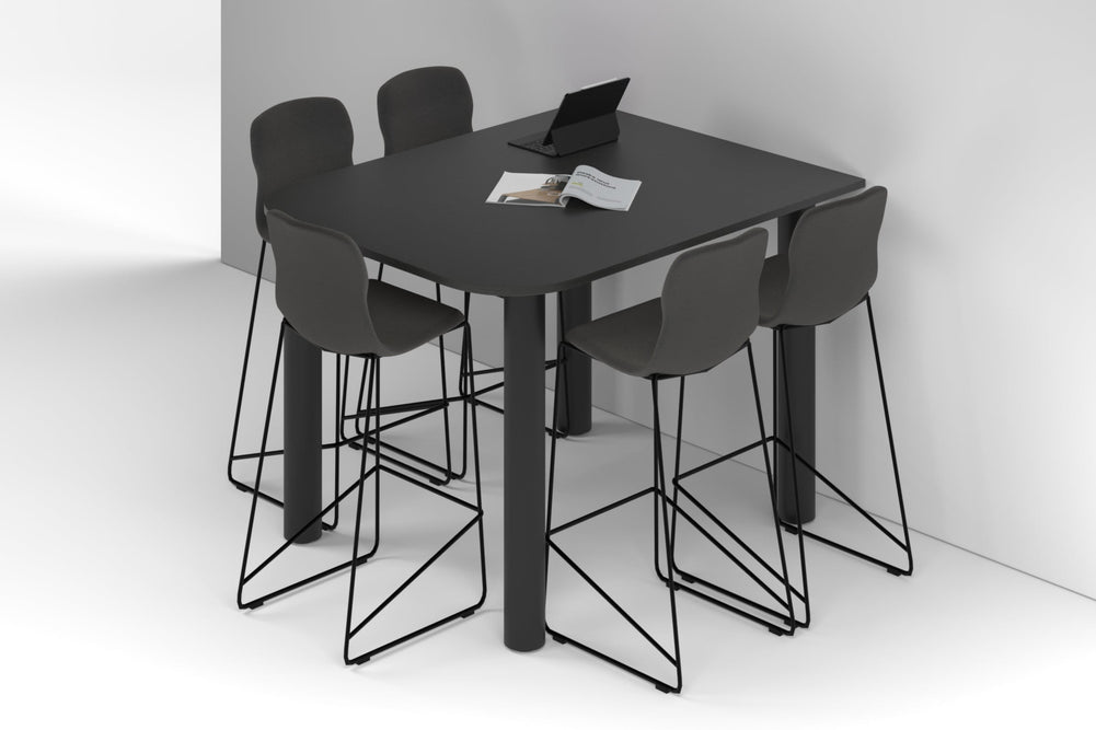 Quadro Cylinder Legs Half Counter Table - Large Rounded Corners [1500L x 1200W with Large Rounded CornersW]-black leg black wood grain 