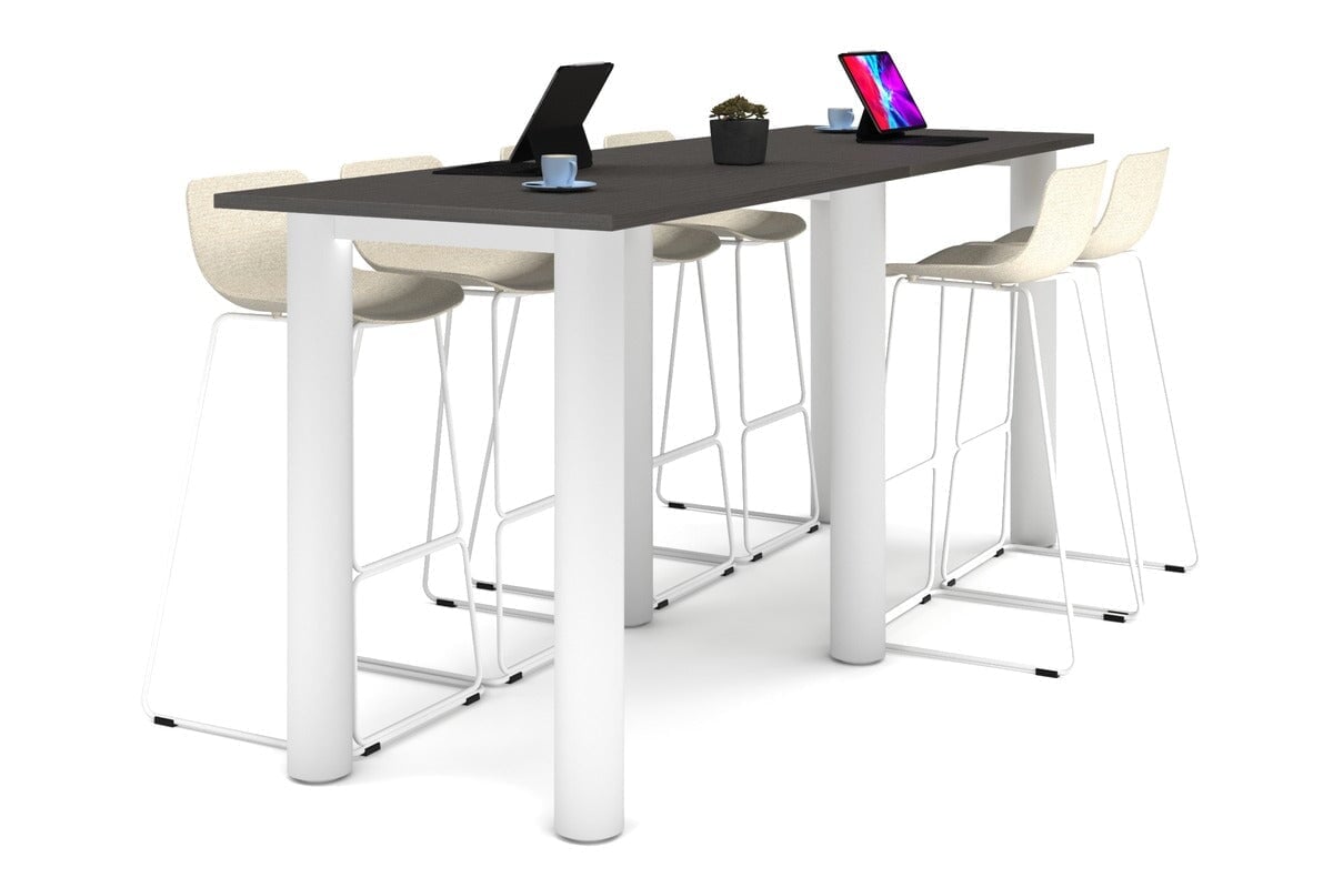 Quadro Cylinder Legs Large Counter Table [2400L x 800W] Jasonl white leg dark oak 