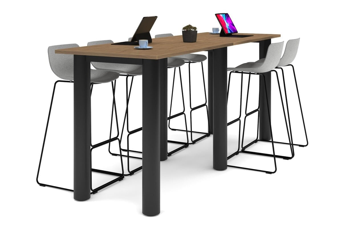 Quadro Cylinder Legs Large Counter Table [2400L x 800W]-black leg salvage oak 