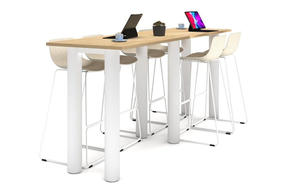 Quadro Cylinder Legs Large Counter Table [3200L x 700W]-white leg maple 