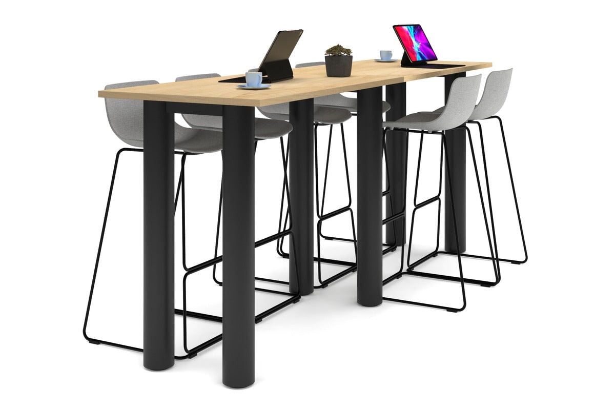 Quadro Cylinder Legs Large Counter Table [3200L x 700W]-black leg dark oak 