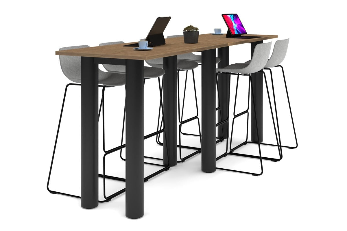Quadro Cylinder Legs Large Counter Table [3200L x 700W]-black leg dark oak 