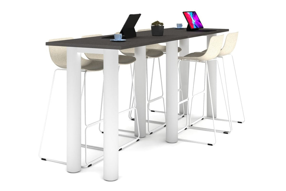 Quadro Cylinder Legs Large Counter Table [3200L x 700W]-white leg dark oak 