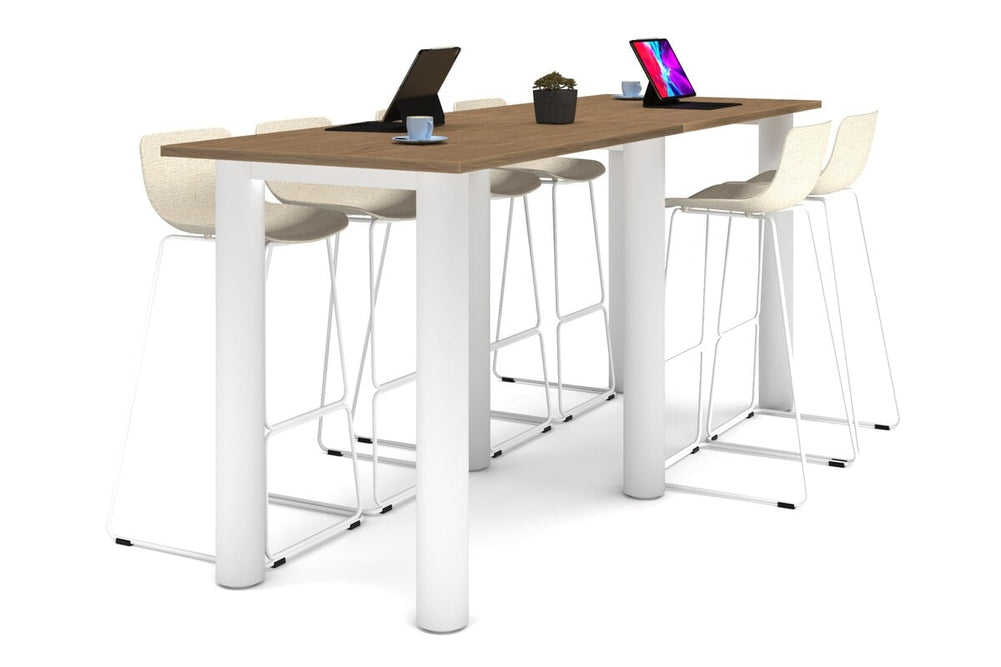 Quadro Cylinder Legs Large Counter Table [3200L x 800W]-white leg salvage oak 