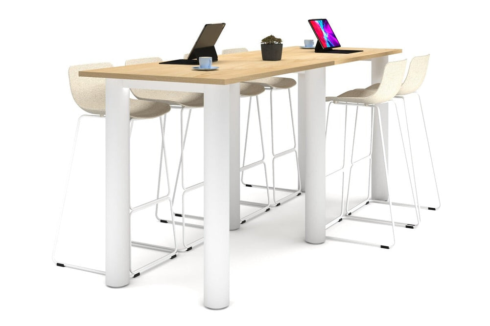 Quadro Cylinder Legs Large Counter Table [3200L x 800W]-white leg maple 