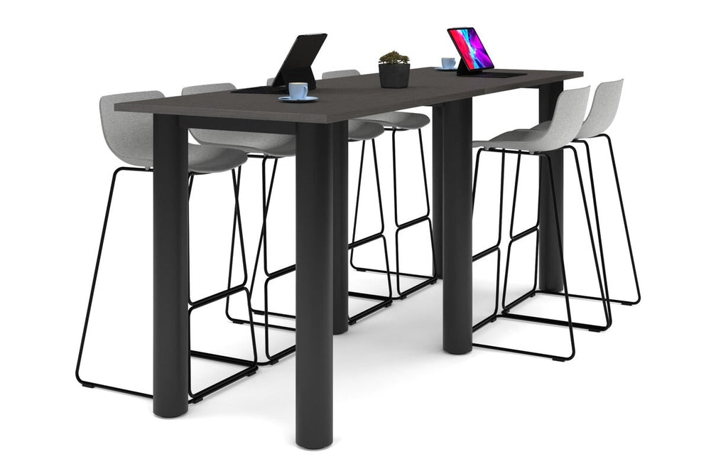 Quadro Cylinder Legs Large Counter Table [3200L x 800W]-black leg dark oak 
