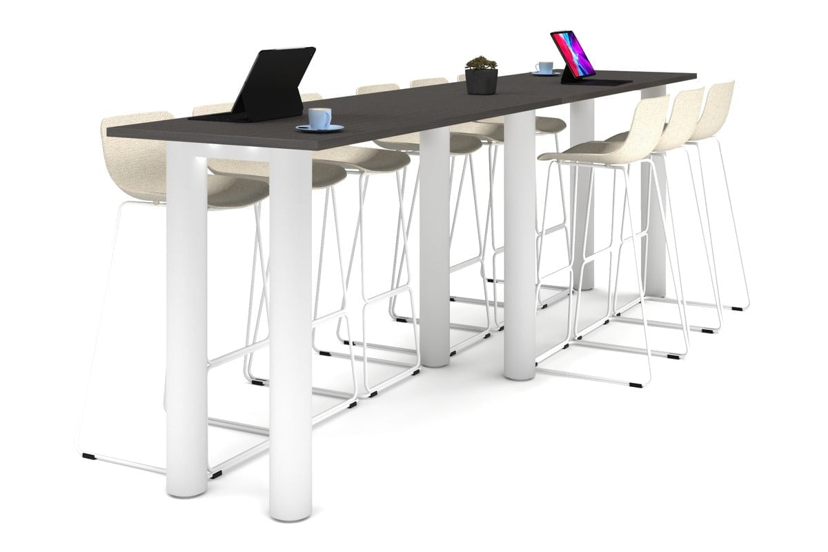 Quadro Cylinder Legs Large Counter Table [3600L x 700W] Jasonl white leg dark oak 