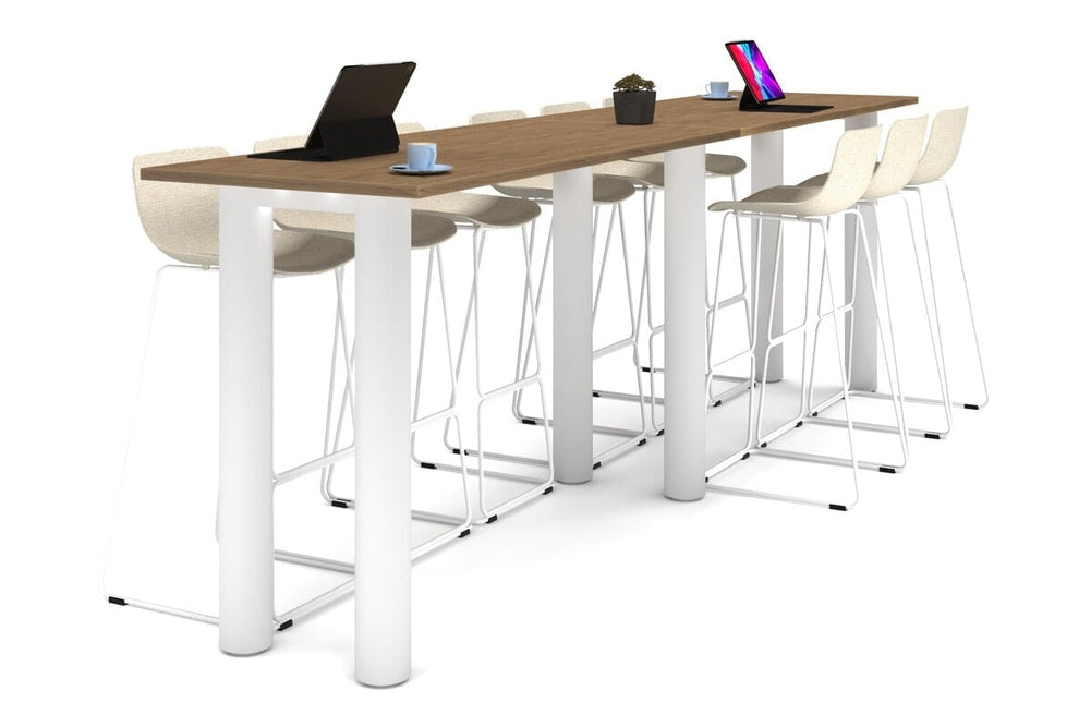 Quadro Cylinder Legs Large Counter Table [3600L x 700W]-white leg salvage oak 