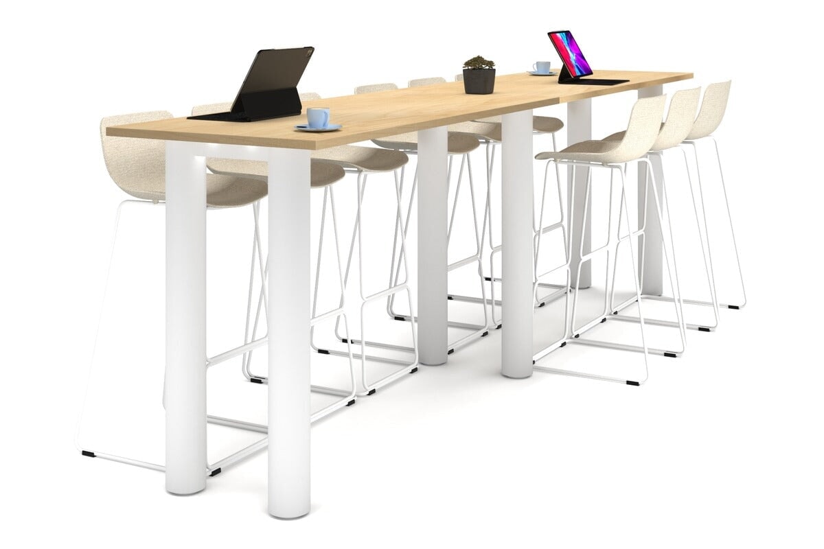 Quadro Cylinder Legs Large Counter Table [3600L x 700W] Jasonl white leg maple 