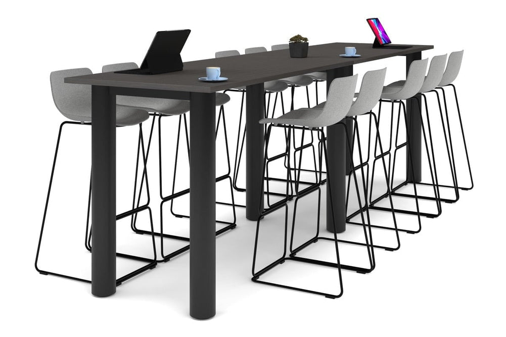 Quadro Cylinder Legs Large Counter Table [3600L x 800W]-black leg dark oak 