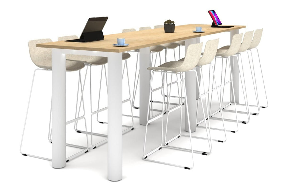 Quadro Cylinder Legs Large Counter Table [3600L x 800W]-white leg maple 