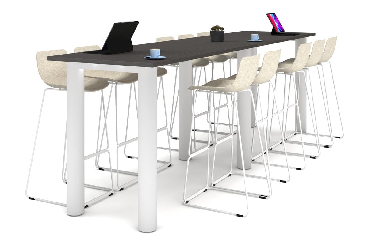 Quadro Cylinder Legs Large Counter Table [3600L x 800W] Jasonl white leg dark oak 