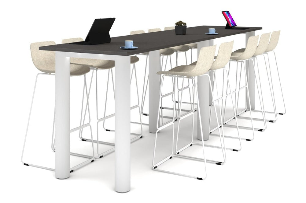 Quadro Cylinder Legs Large Counter Table [3600L x 800W]-white leg dark oak 