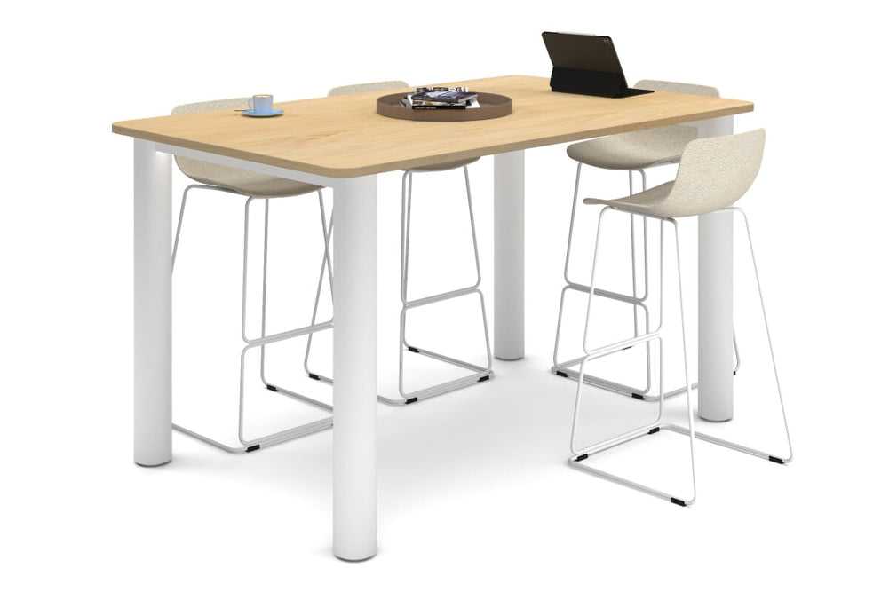 Quadro Cylinder Legs Large Counter Table - Rounded Corners [1800L x 1100W with Rounded Corners]-white leg maple 