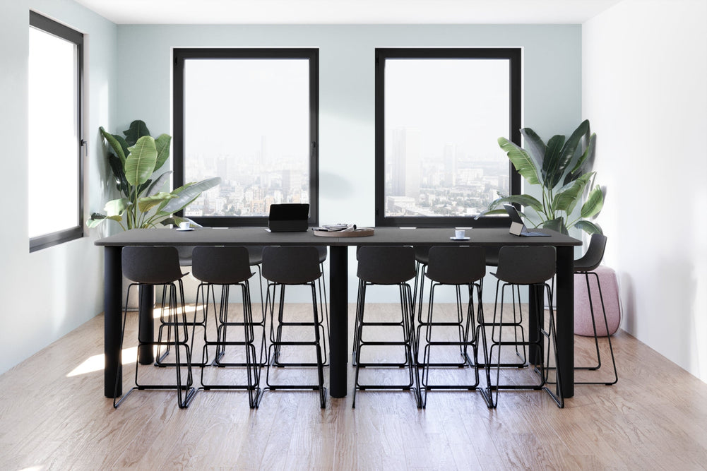 Quadro Cylinder Legs Large Counter Table - Rounded Corners [3200L x 1100W with Rounded Corners]-black leg dark oak 
